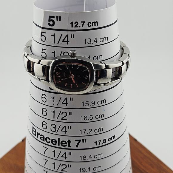 Fossil Women's Silver Tone Black Rectangle Dial Watch Link Band ES-9631 Everyday - Picture 7 of 7